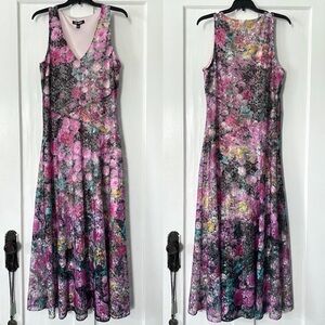 STEVE MADDEN Black & Pink Floral Lace Maxi Dress